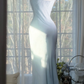 Elegant Light Blue Beaded Mermaid Prom Dress Spaghetti Strap Evening Dress DP8123