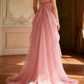 Glamorous Pink Chiffon Halter-Neck Ruched Bodice Prom Dress DP7649