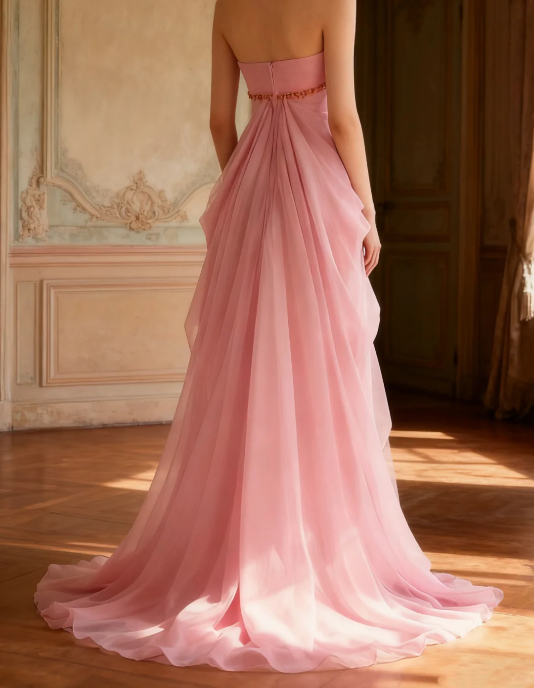 Glamorous Pink Chiffon Halter-Neck Ruched Bodice Prom Dress DP7649