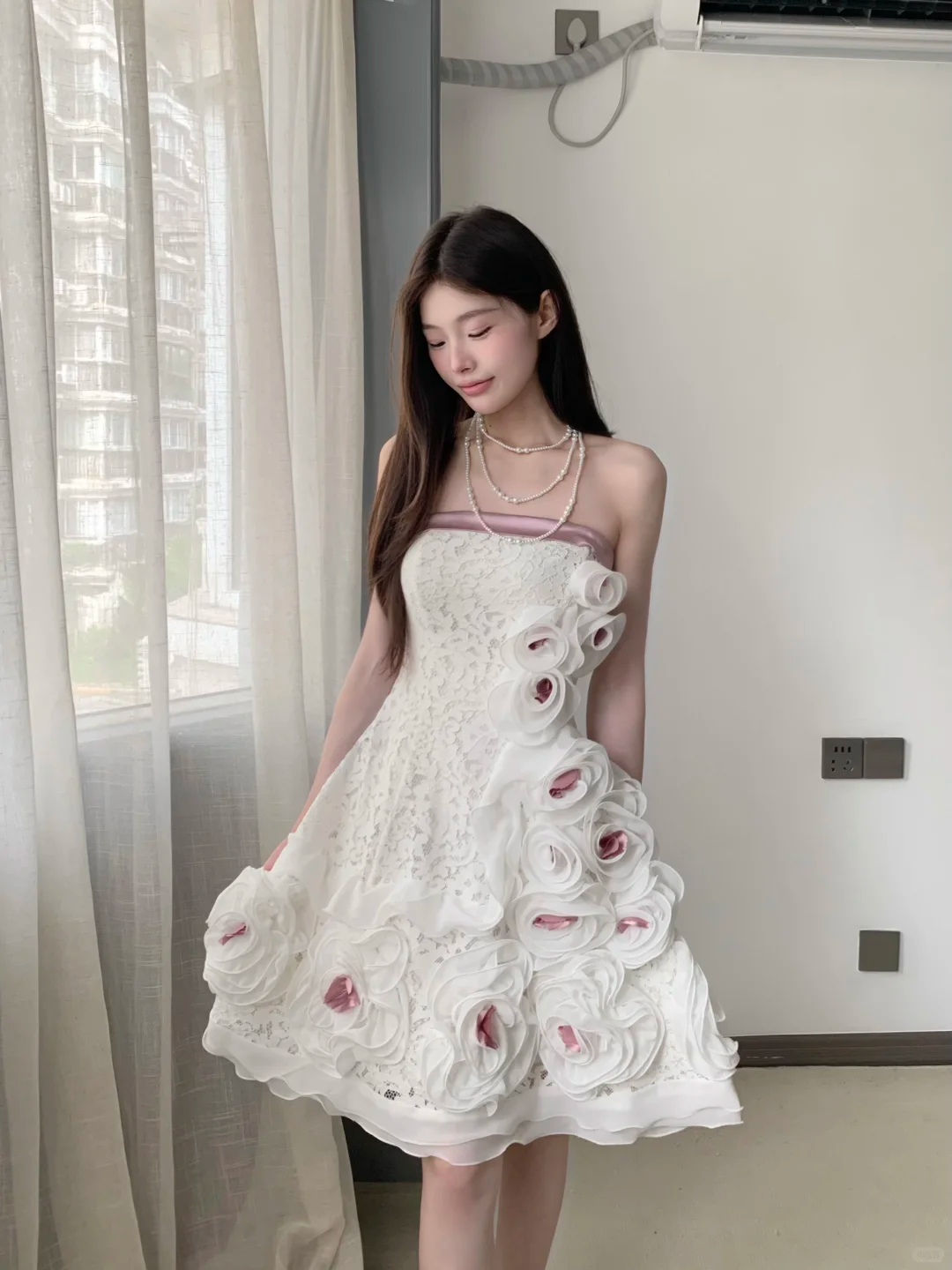 Vintage 3D Flowers Applique Strapless Design A-Line Short Homecoming Dress Party Dress DP6218