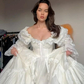 Princess A-Line Long Sleeves White Long Evening Gown Birthday Outfits, DP3370