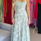 Dusty Blue Spaghetti Straps A-Line Long Party Dress Wedding Guest Dress, DP3684