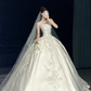 Elegant Satin Embroidery Beaded Wedding Dress A-Line Off-Shoulder Bridal Gown DP7129