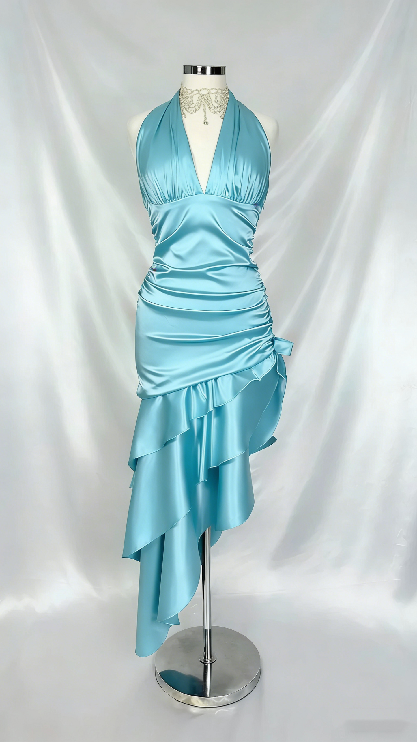 Vintage Wine Red Halter Satin Long Evening Party Dress Birthday Outfits, DP4389