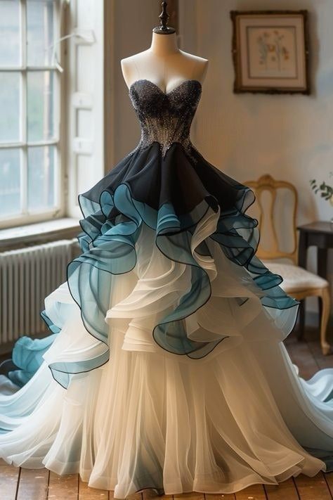 Robe de bal de quinceañera glamour à volants ombrés, bustier orné de perles et superposées en organza DP7137