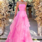 Elegant Strapless Pink Satin Bodice Organza Sweet 16 Quinceanera Ball Gown DP8273