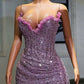 Glamorous Lavender Beaded Evening Dress with Trailing Train & Ruched Bodice DP8028