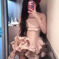 Cute Pink Tiered Ruffle A-Line Halter-Neck Homecoming Dress DP8503