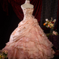 Gorgeous Pink Strapless Beaded Embroidery Satin Sweet 16 Quinceanera Ball Gown  DP7418