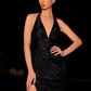Vintage Glänzendes V-Ausschnitt Neckholderkleid Meerjungfrau Langes hochgeschlitztes Sommerkleid Ballkleid Abendkleid DP6399