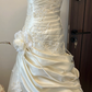 Elegant White Beaded Applique Satin Wedding Dress Mermaid Strapless Bridal Gown DP7132