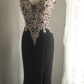Glamorous Black & Champagne Lace Applique Spaghetti Strap High Slit Mermaid Prom Dress DP7646