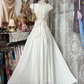 Vintage White Lace Chiffon A-Line Cap Sleeves Evening Dress DP8317