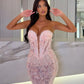Enchanting Blush Pink Lace Mermaid Evening Gown with Plunge Neckline DP8017