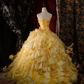 Gorgeous Yellow Layered Ruffle Glitter Tulle Sweet 16 Quinceanera Ball Gown  DP7416