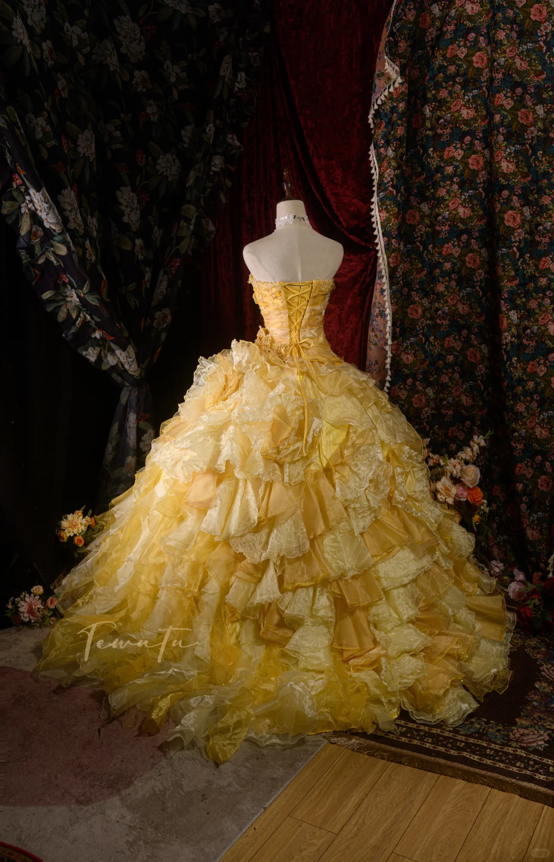Gorgeous Yellow Layered Ruffle Glitter Tulle Sweet 16 Quinceanera Ball Gown  DP7416