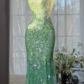 Glamorous Mint Green Sequin Mermaid Prom Gown V-Neck Beaded Evening Dress DP8127