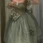 Beautiful Green Sweetheart Beaded 3D Flowers A-Line Tulle Party Dress Homecoming Dress DP6367