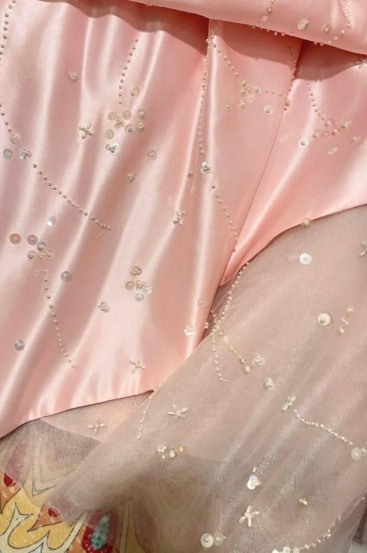 Glamorous Strapless Pink Satin & Tulle Beaded Star Embroidery Evening Gown DP8274