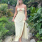 Light Yellow Backless A-Line Long Party Dress with Slit, DP2457