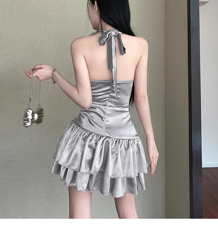 Cute Satin Halter-neck A-Line Short Summer Dresses Party Dress Homecoming Dress DP6350