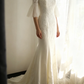 Vintage Cream Lace Mermaid Bell Sleeves with Illusion Neckline & Train Wedding Dress DP7647