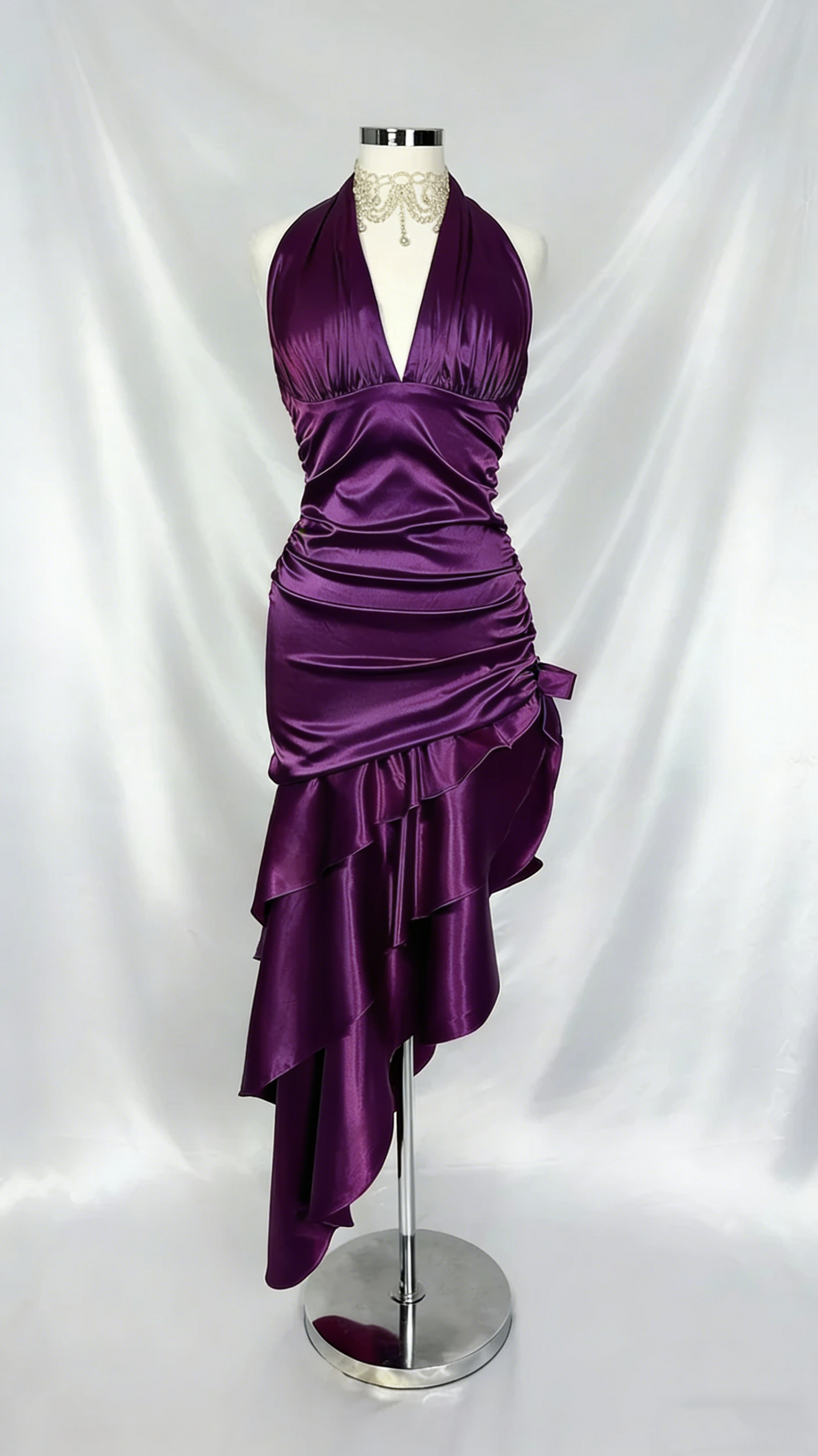 Vintage Wine Red Halter Satin Long Evening Party Dress Birthday Outfits, DP4389