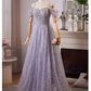 Vintage Haze Blue Sweetheart Sequin Prom Dress A-Line Evening Gown Off-the-shoulder Party Dress Long Formal Dress DP6954