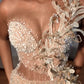 Gorgeous Strapless Prom Dress Glittering Beaded Evening Gown High Slit Party Dress Trailing Long Formal Dress DP6818