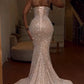 Gorgeous Strapless Prom Dress Glittering Beaded Evening Gown High Slit Party Dress Trailing Long Formal Dress DP6818