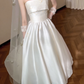 Vintage White Strapless Embroidery Wedding Dress Satin Bridal Gown DP7118