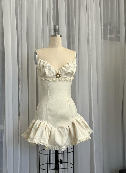 Vintage Beige Spaghetti Strap A-line Satin Lace-up Short Party Dresses Homecoming Dresses, DP5784
