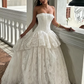 Romantic Strapless Corset Tiered Lace Floral A-Line Wedding Dress DP8617