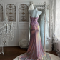 Sparkly Iridescent Pink Sequin Mermaid Evening Gown Floral Applique & Slit Prom Dress DP8298
