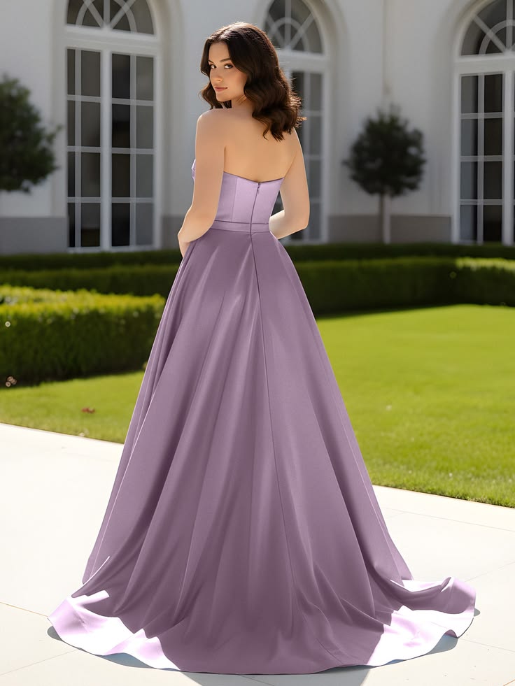 Elegant Lavender Satin Prom Dress Strapless Sweetheart A-Line Evening Party Dress DP8193