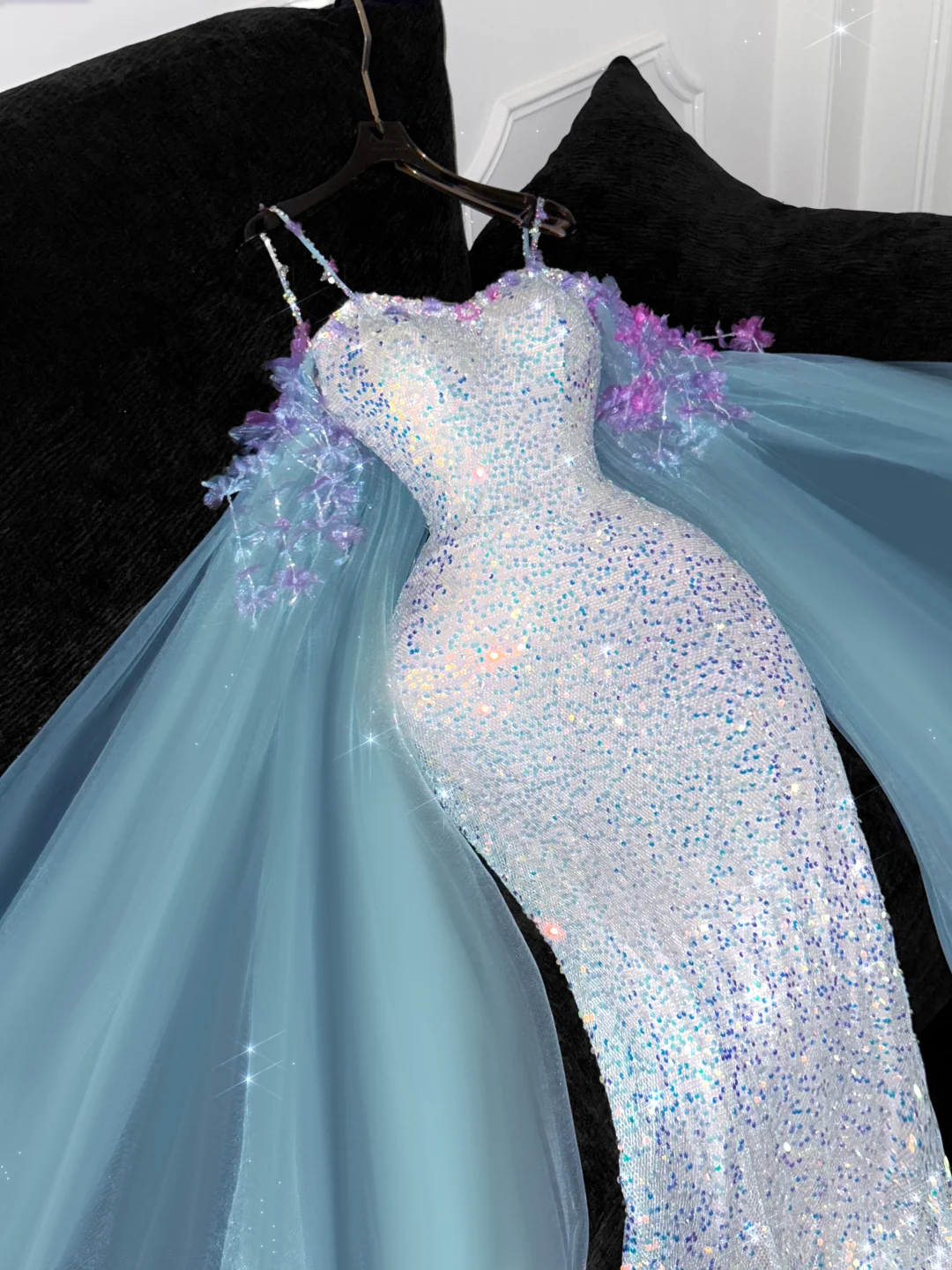 Vintage Shiny Sequined Sweetheart Spaghetti Strap Design Mermaid Prom Dress Evening Dress DP6219