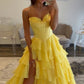 Elegant Strapless Sweetheart Tiered Evening Gown with High Slit DP7929