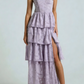 Glamorous Sage Green Jacquard Tiered Maxi Dress Slit Spaghetti Strap Formal Evening Gown DP2586