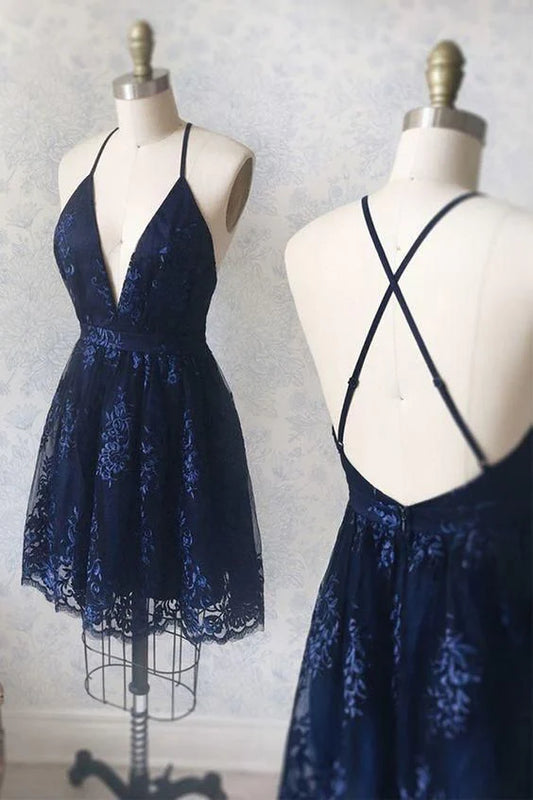 Vintage V-neck Applique Short A-Line Party Dress Cocktail Dress Homecoming Dress DP6472