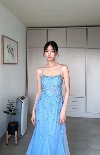 Glamorous Spaghetti Strap Tulle A-Line Prom Dress 3D Floral Lace Applique Formal Evening Gown DP8201