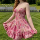Vintage Pink Strapless Sweetheart Ruffle Floral A-Line Homecoming Dress DP8544