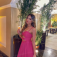 Spaghetti Straps A-Line Pink Long Pary Dress Wedding Guest Dress, DP3577
