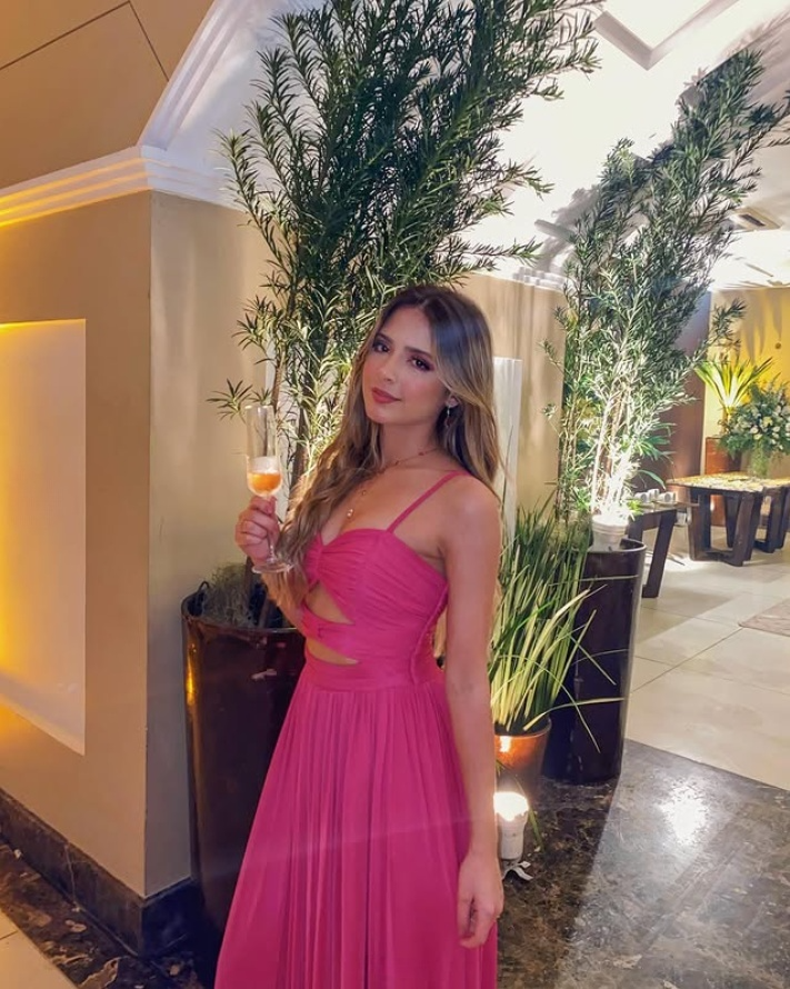Spaghetti Straps A-Line Pink Long Pary Dress Wedding Guest Dress, DP3577