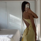 Yellow V Neck Backless Elegant Party Dress Wedding Guest Dress, DP2861