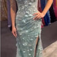 Elegant Sage Green 3D Floral Appliques Prom Dress Sweetheart Mermaid Off-the-shoulder Evening Gown DP7915