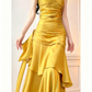 Gorgeous Spaghetti Strap Ruched Satin Mermaid Evening Gown Ruffle Formal Prom Dress DP2931