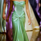 Green Strapless Sheath Velvet Satin Vintage Evening Dress, DP2662
