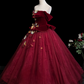 Vintage Burgundy 3D Butterflies Sweet 16 Quinceanera Off-the-shoulder Evening Dress Floor Length Ball Gown DP6909