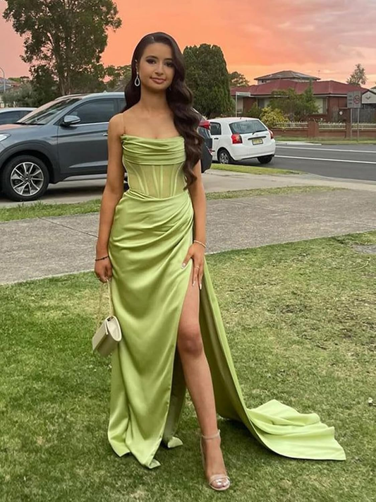 Strapless Bridesmaid Dresses Long Silk Satin Mermaid Corset rom Dresses Ruched Formal Evening Party,DP0268