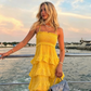 Vintage White Ruched Ruffle Maxi Evening Dress Romantic Tiered Spaghetti Strap Party Dress DP1687